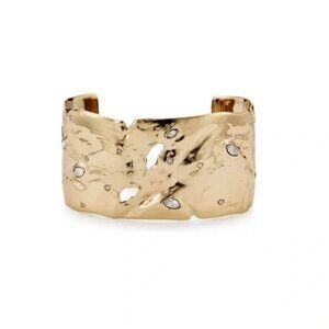 Alexis Bittar Gold Distressed 10K Gold Plated Reva Cuff Bracelet with Crystals